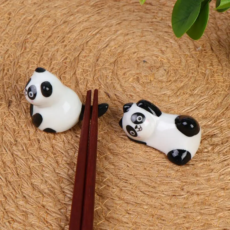 Hoyytu Mini Panda Ceramic Chopstick Rest Cute Cartoon Anti-Scratch Tableware Spoon Holder for Restaurant Party Table Decor