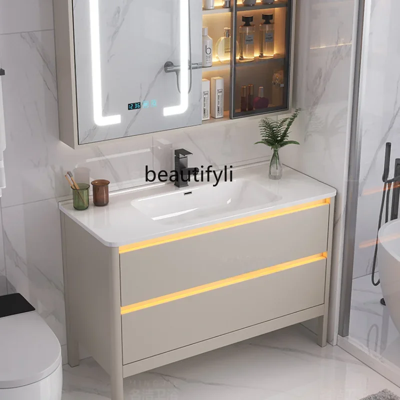 

Light Luxury Ceramic Whole Washbin Bathroom Cabinet Simple Floor Bathroom Table Sink Table Washbasin Cabinet