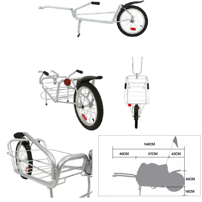 2 in 1 Bicycle Trailer With Bag, 16inch Single Air Wheel Mountain Bike Carriage Can Load 66LB