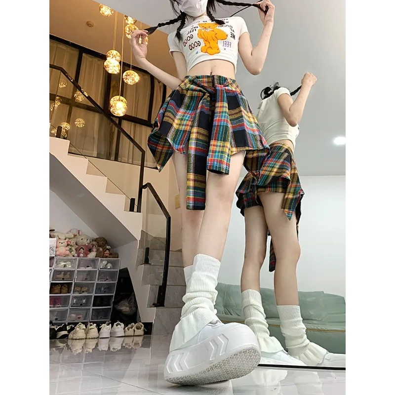 Design Sense Niche Irregular Contrast Plaid Skirt Hot Girl High Waist Slim A-line Skirt