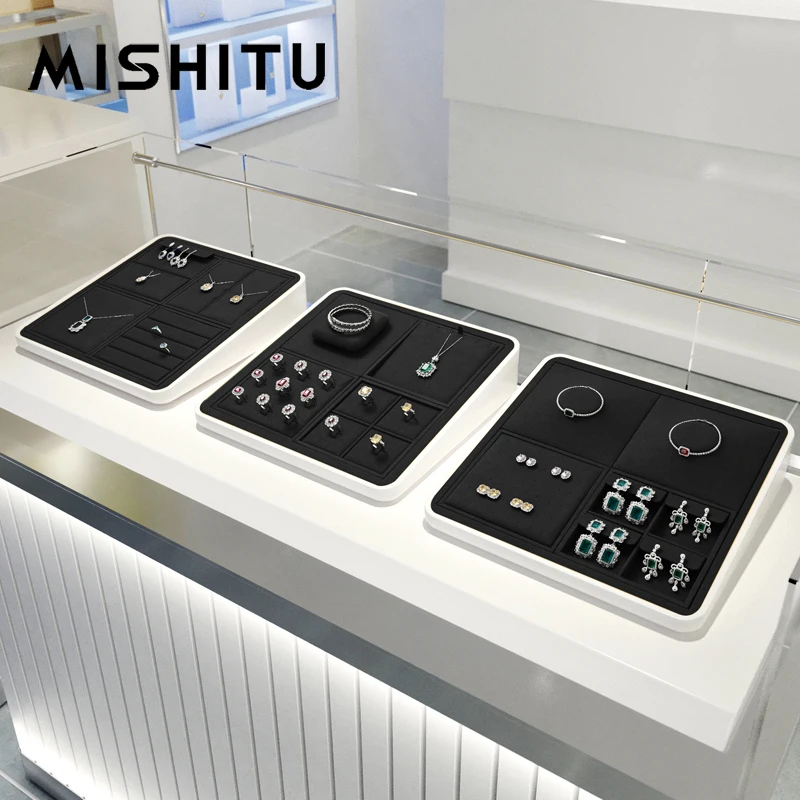 MISHITU Premium Jewelry Display Stand Tray Storage Box Ring Earring Necklace Watch Diamond Jewelry Organizer Box Window Display