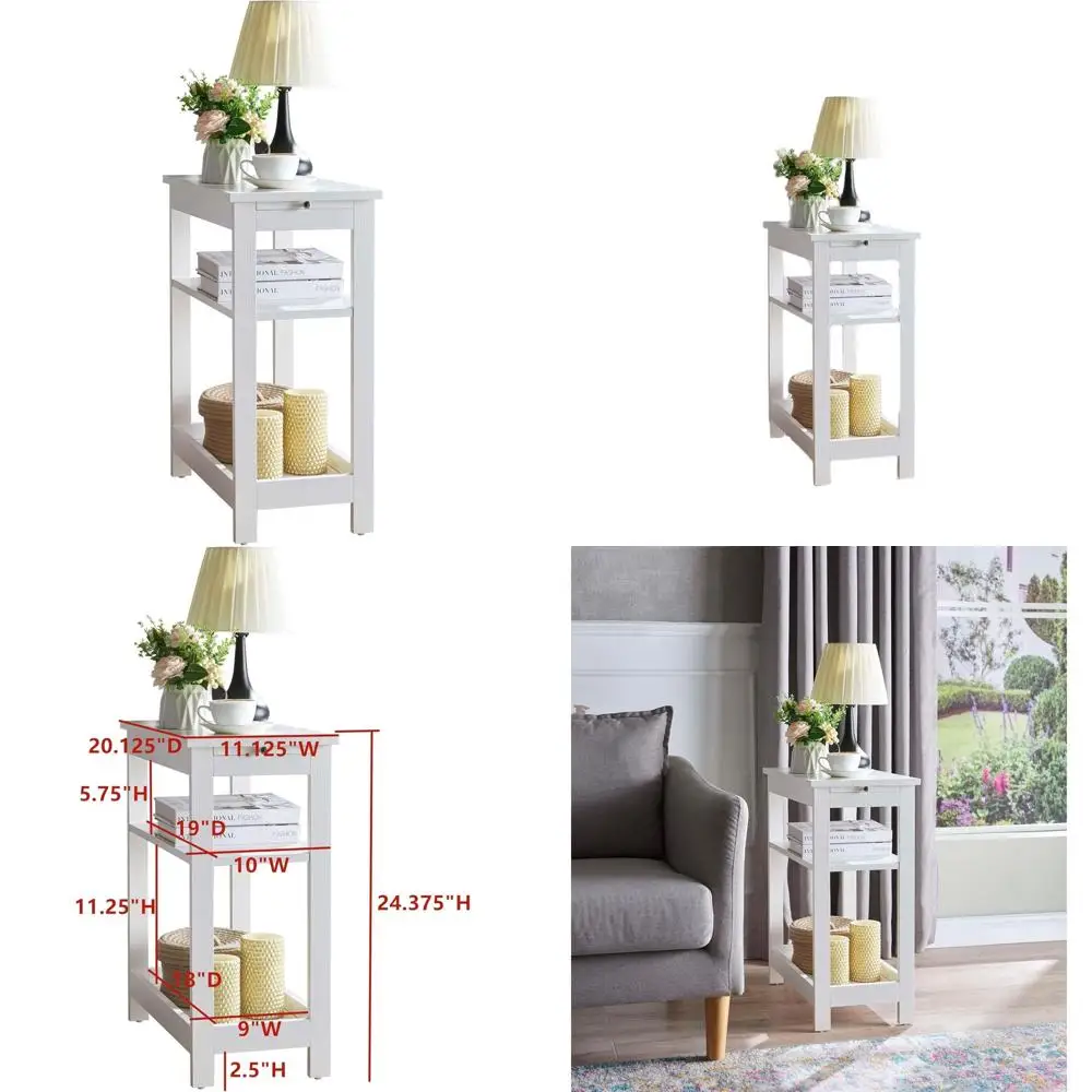 

Компактный приставной столик для хранения вещей с полками, идеально подходит для небольших помещений, гостиной или спальни, белый