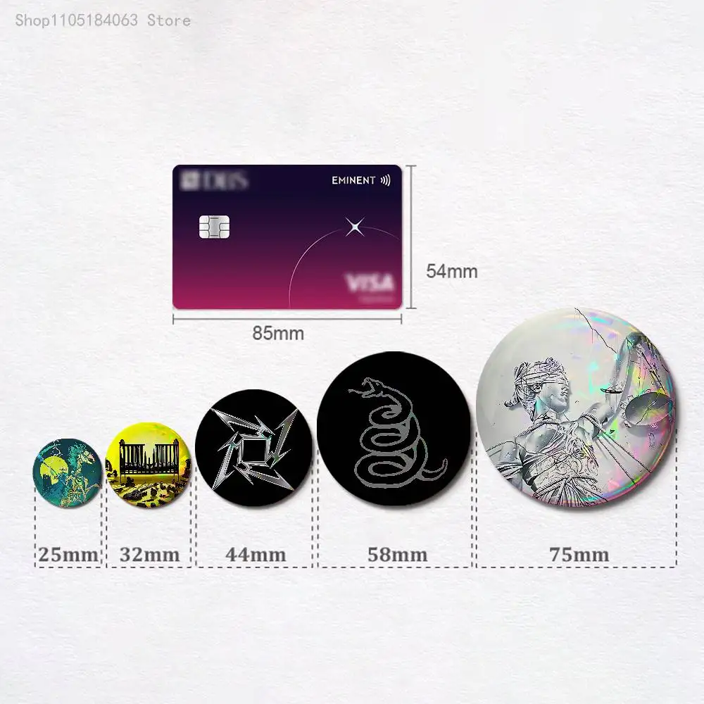 sic Album M-Meta-llicaES Badges 25 32 44 58 75 mm Round Cosplay Pin Bag Decor Fans Collect Friends Gifts Brooch Souvenir