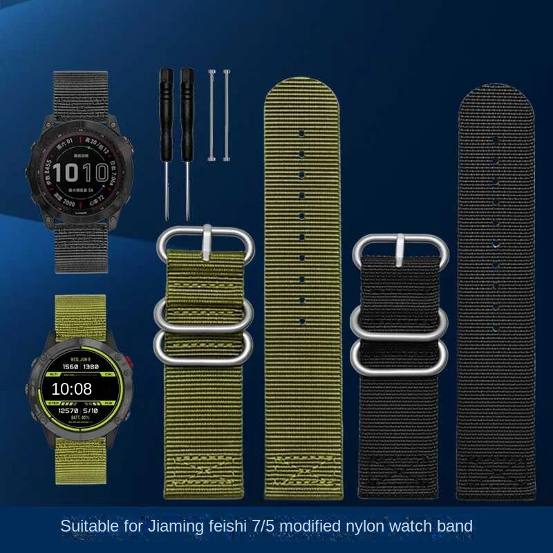 26mm Nylon Watch Band  Luxury Nylon Strap 5 Ring Watch Replacement Band For Garmin Fenix 3  Fenix1 Fenix2 Black Green wwatchband