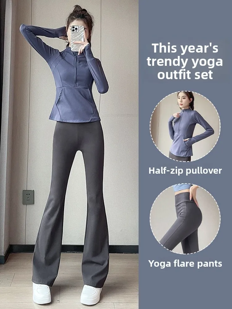

Women's Yoga Sportswear Set High-End Feel 2026 New f-Zip Running Gymnastics Long Pants Long Sve Athletic Outfit