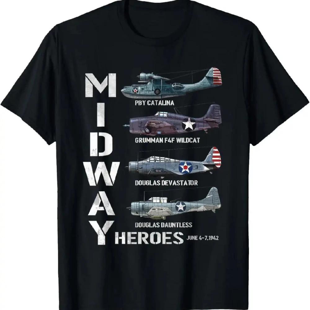 Camiseta de avión militar de la Segunda Guerra Mundial para hombre, camiseta informal Vintage con estampado de avión de la Segunda Guerra Mundial con Grumman F4F Wildca TBF Catalina B-17 Fortress
