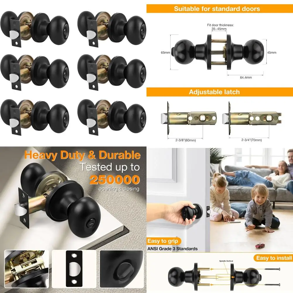 

Дверные ручки конфиденциальности без ключа из нержавеющей стали, 6 шт., черные овальные внутренние замки для дверей спальни