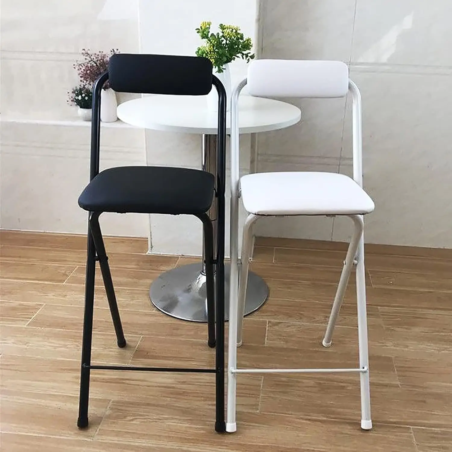 

Folding Stool with Backrest,Leather Padded Counter Height Foldable Stool,Portable Folding Stool Tall Stools for Outdoor Kitche