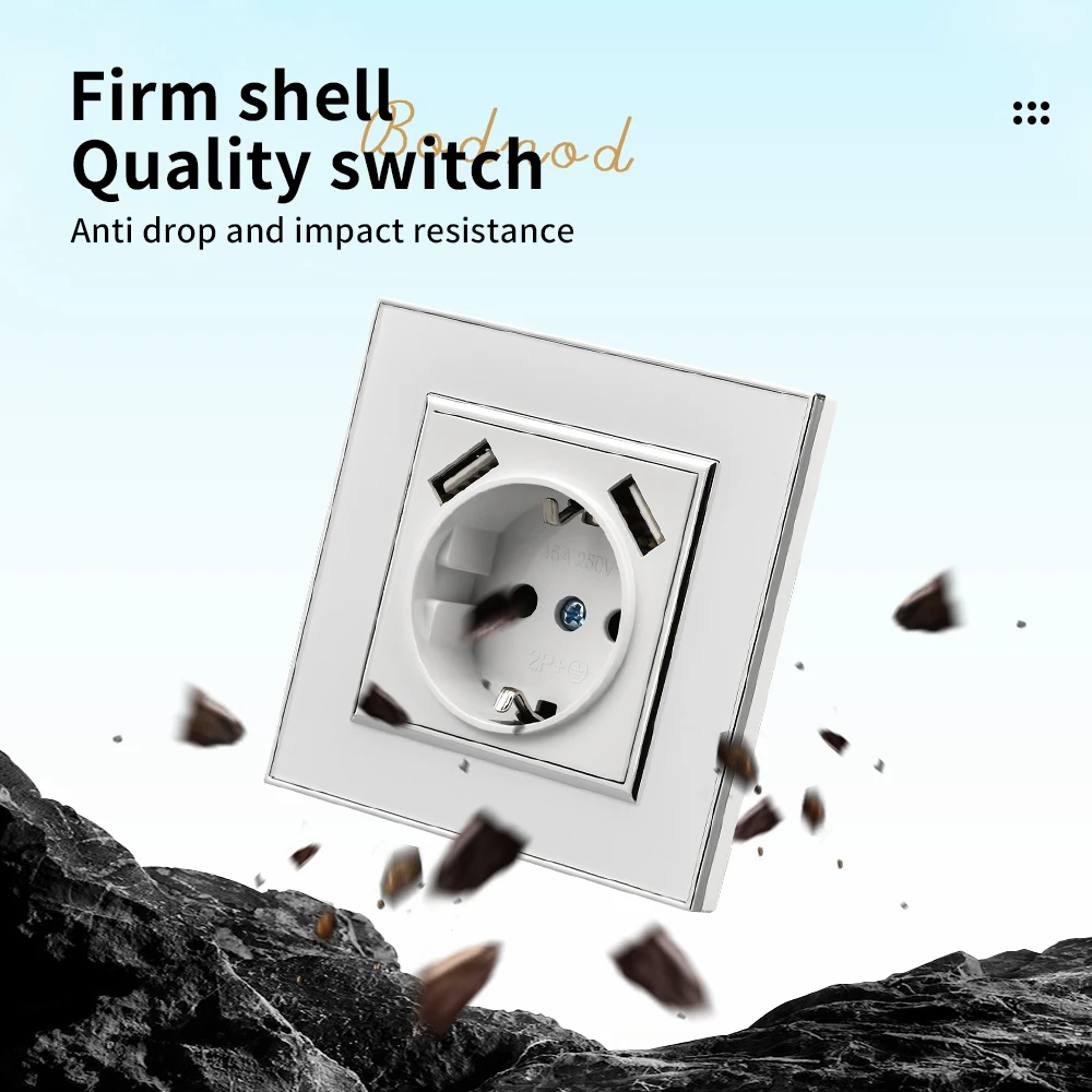 WESA-مقبس طاقة أكريليك عاكس أسود مع 2 USB ، منفذ كهربائي قياسي أوروبي ، قابس أرضي ، مقبس حائط ، مانع للهب #4