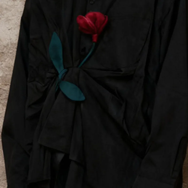 HKSH Primavera Autunno Nuove Donne Camicia Fiore Tridimensionale Gira-giù il Collare Maniche Lunghe Versatile Elegante Moda Top HK16266