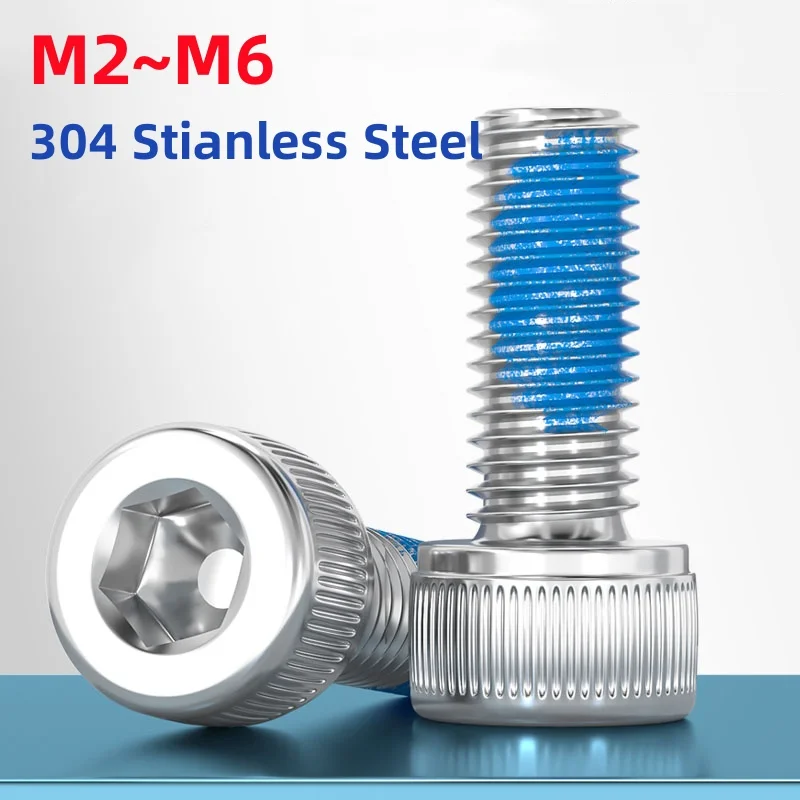 Din912 M2 M2.5 M3 M4 M5 M6 304 Stianless Steel Allen Hexagon Hex Socket Cap Bolt Half Coated Blue Glue Dispensing Screw