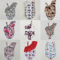 Wholesale Baby Girl Western Cow Print One Piece Children Toddler Summer Inner Wear Cactus Swimsuit Kid Swimwear Infant Romper