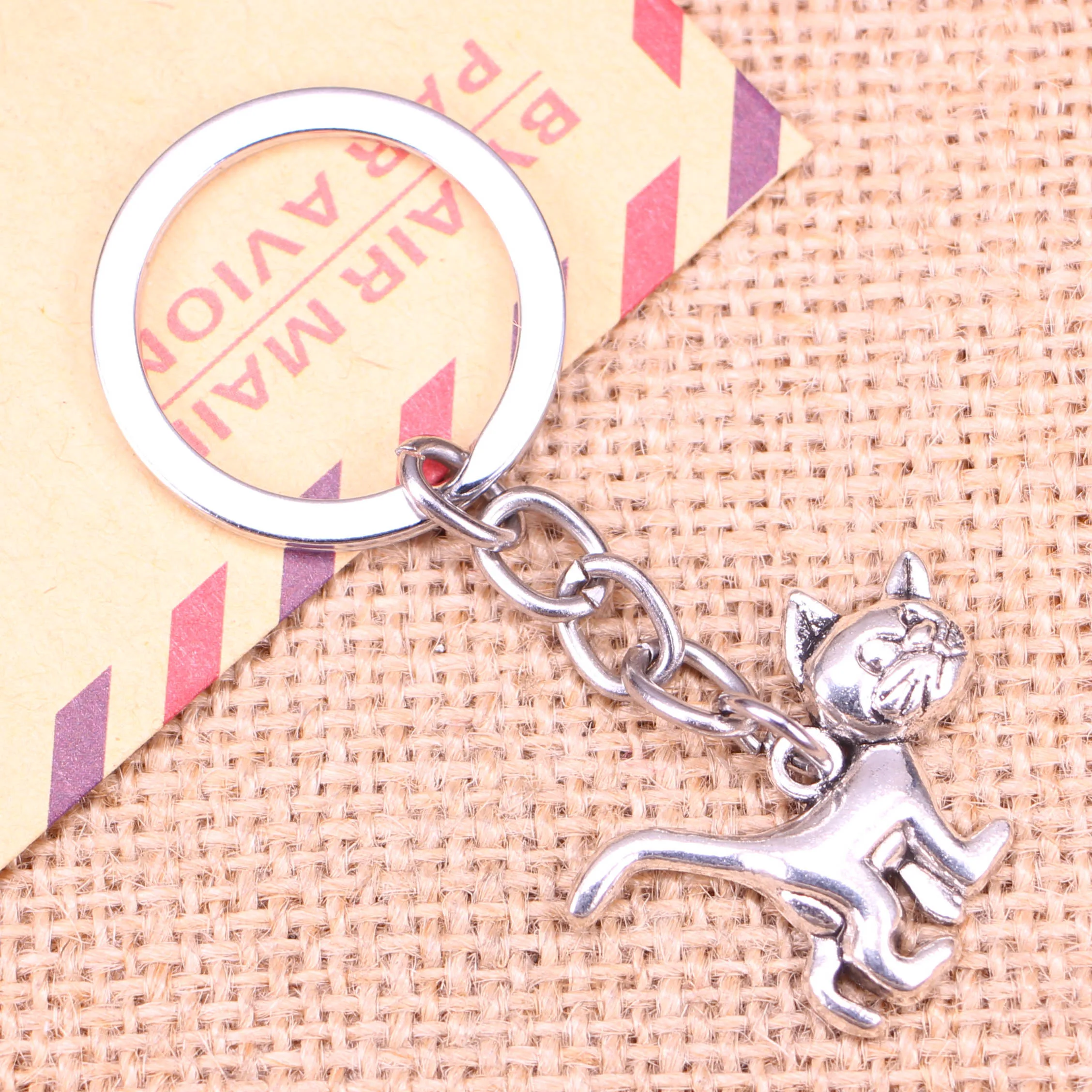 20pcs New Fashion Keychain 30x22mm Cat Pendants DIY Men Jewelry Car Key Chain Ring Holder Souvenir For Gift