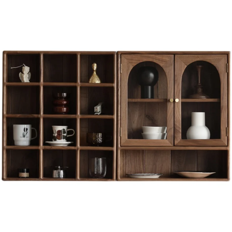 

North American Black Walnut Cup Holder Wall Storage Cabinet Solid Wood Log Dust Wall Cabinet Desktop Shelf Display Cabinet