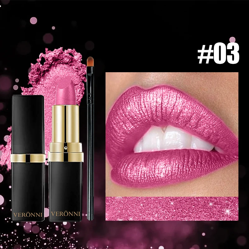 Juego de lápiz labial brillante de diamante, lápiz labial metálico con brillo altamente pigmentado, brillo de labios, maquillaje de labios, cosméticos, maquillaje Sexy