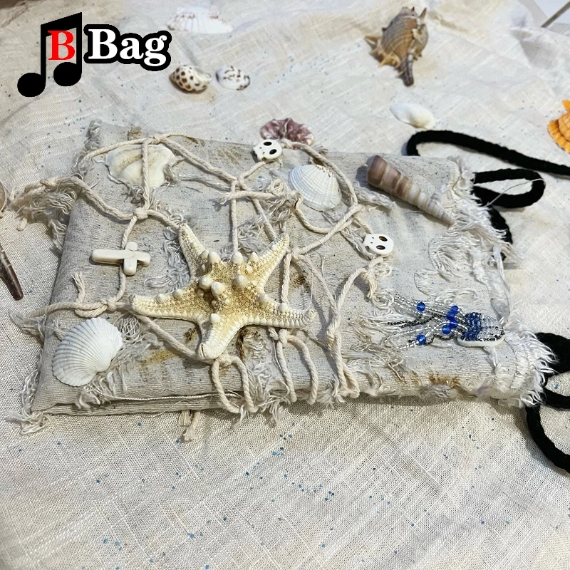 Marine animal handmade decoration bag Harajuku Women Girl Shell starfish vintage Shoulder bag female summer canvas messenger bag