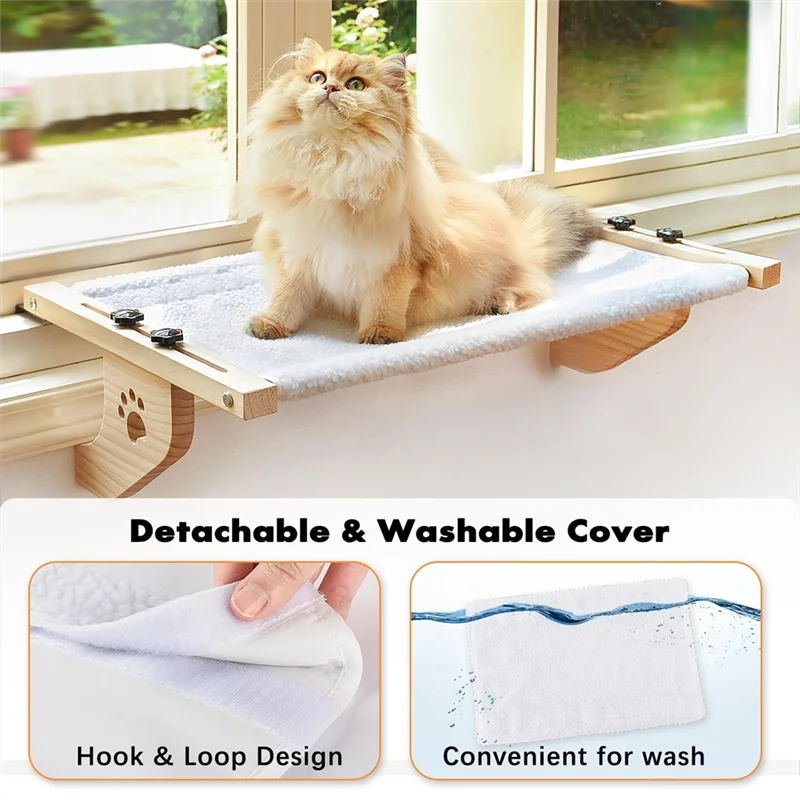 

ABGH-Window Perch Sturdy Cat Hammock Window Seat For Large Cats, Including Wood& Metal Frame Cat Sill, Easy Adjustment