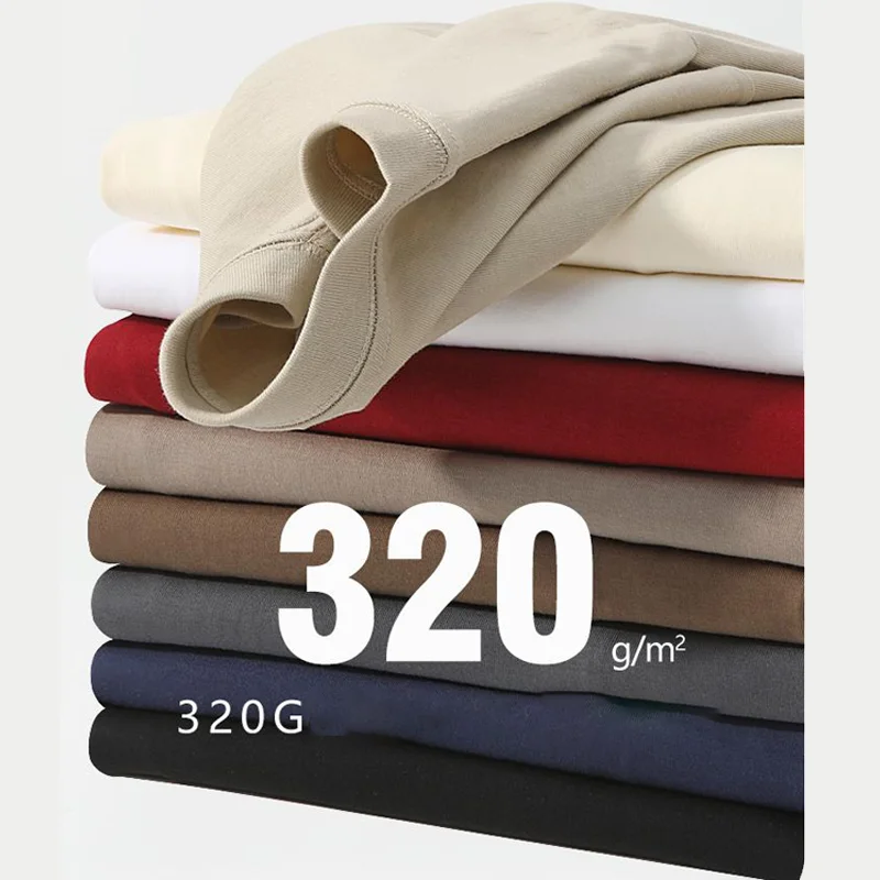 New DIY 320gsm Custom LOGO 100% Cotton Good Thick Oversize Heavy Weight T-shirt for Men Short Sleeve Solid Color Large Size