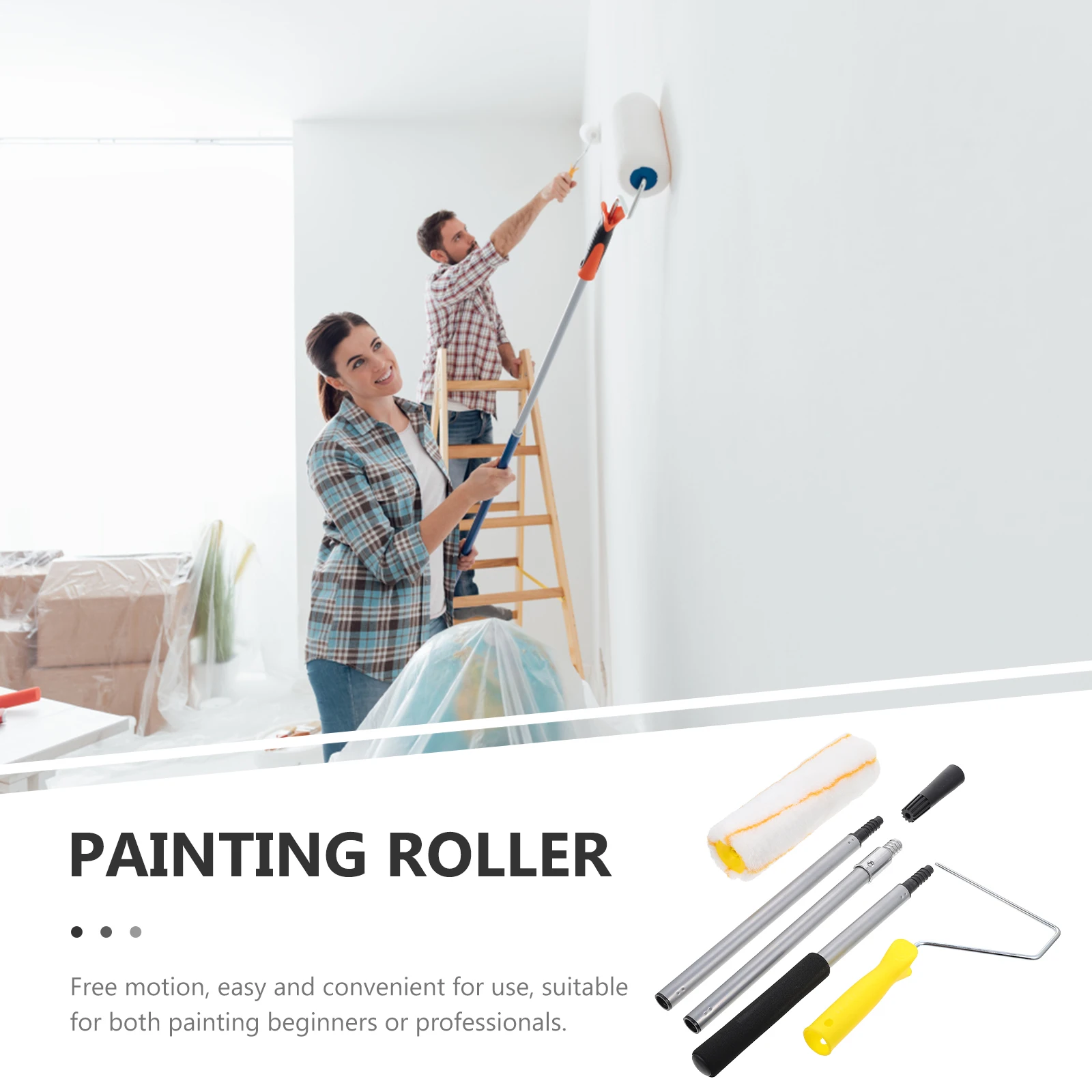 

Telescopic Rod Roller Brush Detachable Paint Frame for Home Professional Use High Efficiency Large Area Coating Iron Plastic