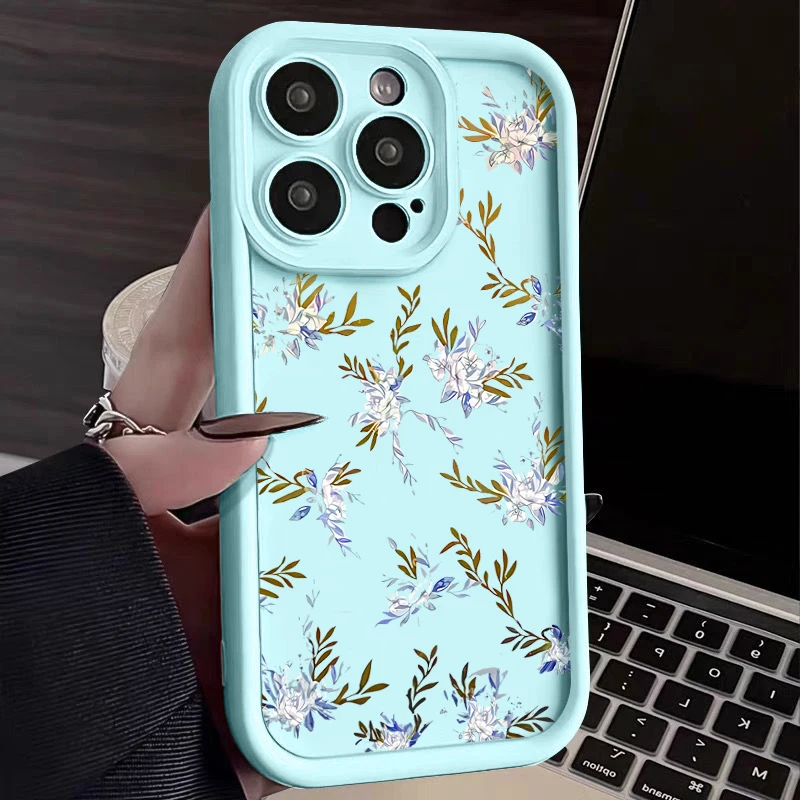 For iPhone 15 Pro Max Case Shockproof Bumper Flower Soft Silicone Phone Cover Coque For iPhone 11 12 13 14 Pro Max Multi-color