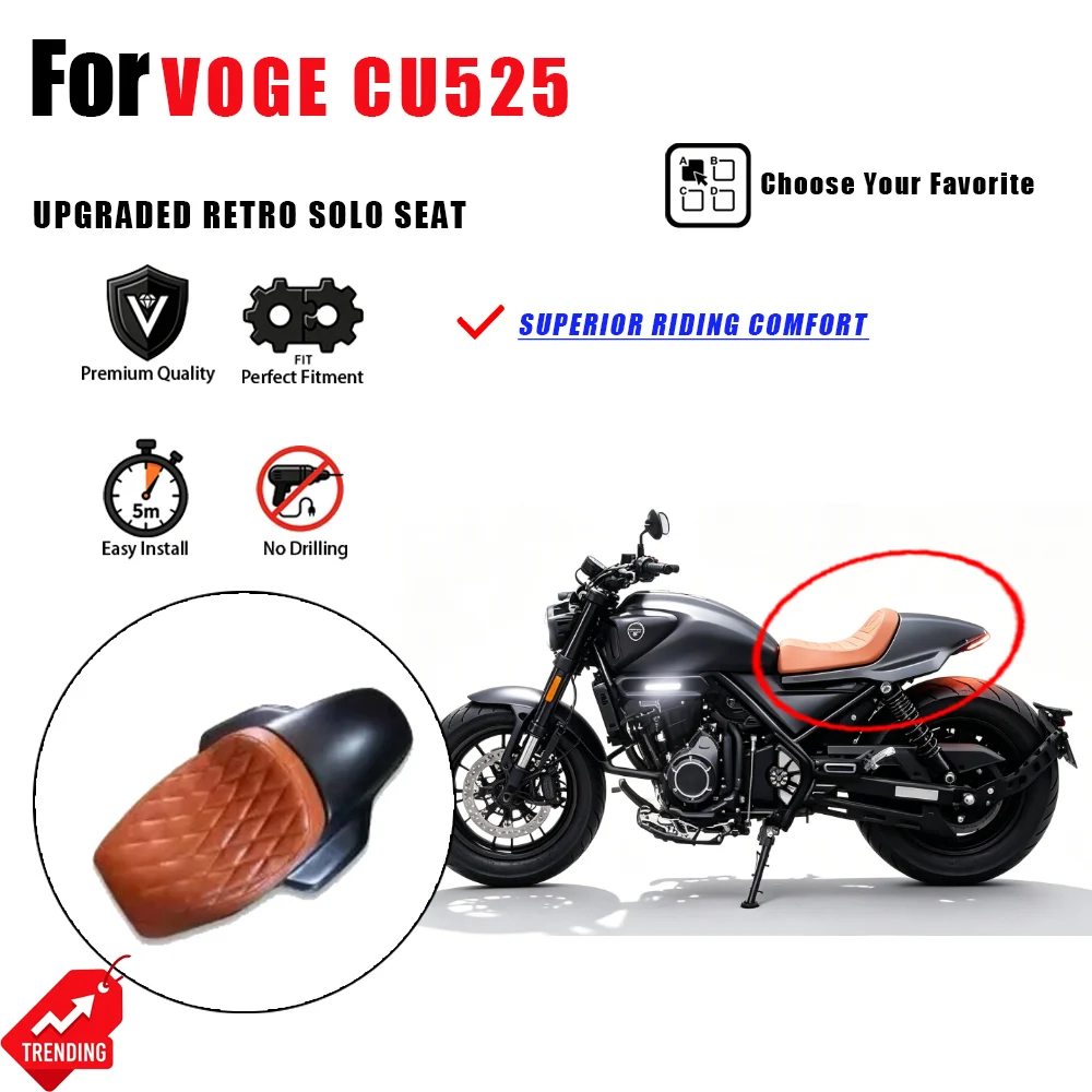 For Voge CU525 Motorcycle Retro Solo Seat Upgrade Wear-resistant Leather Cushion Asiento Moto Sella Accesorios Moto Parts