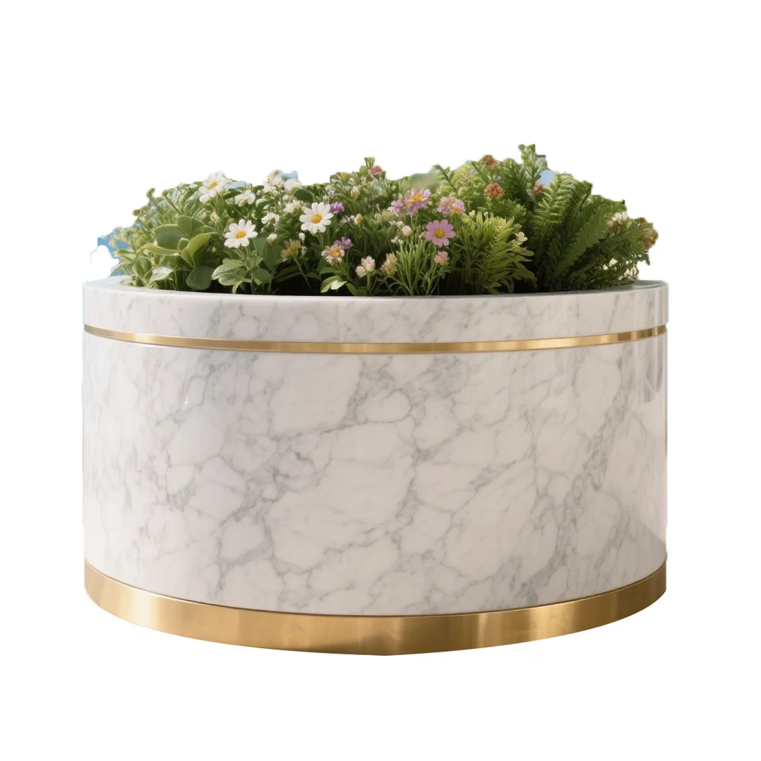 

Customized outdoor stainless steel flower box marble wrought iron finished flower box cylindrical landscape flower pond planting