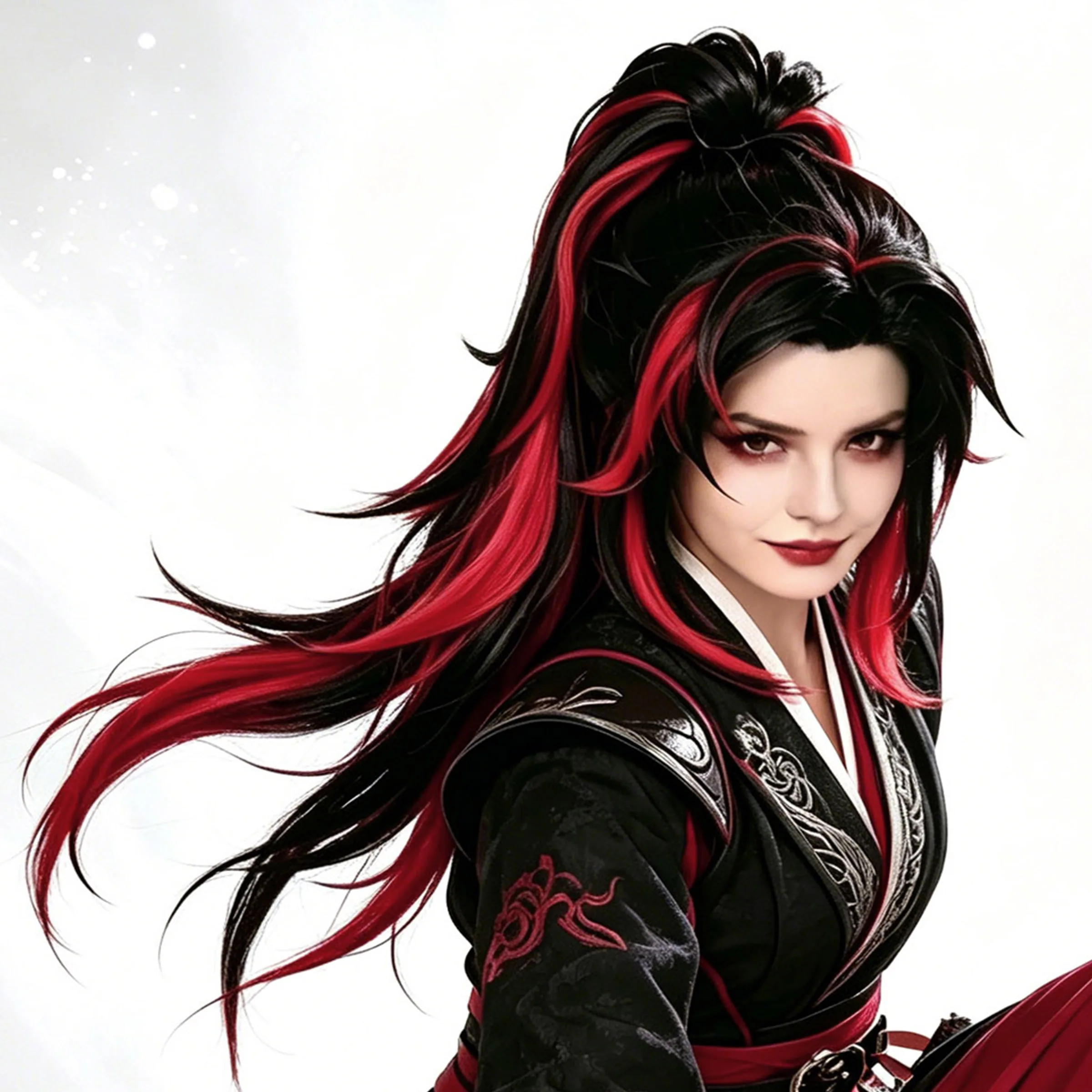 Women's Men Black Red Synthetic Wig, with Bangs, Removable Clip on Ponytails Wig Anime Wig for Halloween, Party & Cosplay