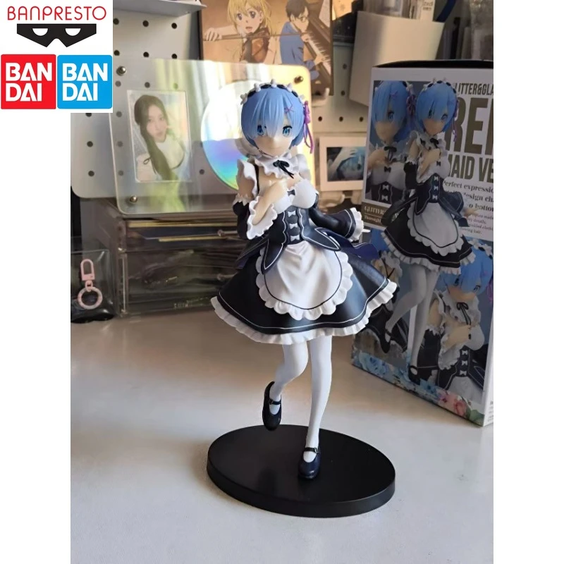 

In Stock Bandai Original Rem Life From Scratch Shining Charming Maid Can Play Figure Model Collection Holiday Gifts