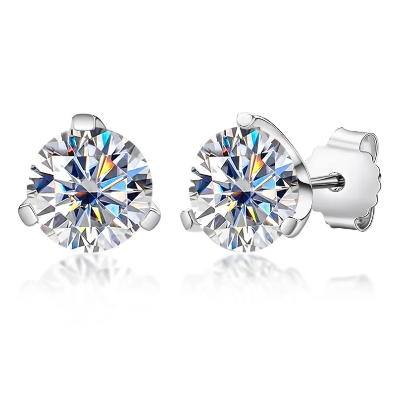 

BRILLAR-1.5ct Round D Moissanite 3-Prong Women Stud Earrings S925 Sterling Silver 18k Gold Plated，Fashion Classic Wedding Brand