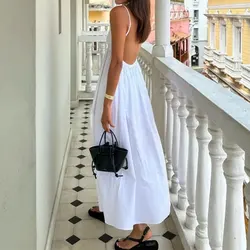 Elegant Women's Long Dresses 2025 Summer Sexy Backless Suspender Dress White Robe Femme Eté Longue Vestidos De Vacaciones