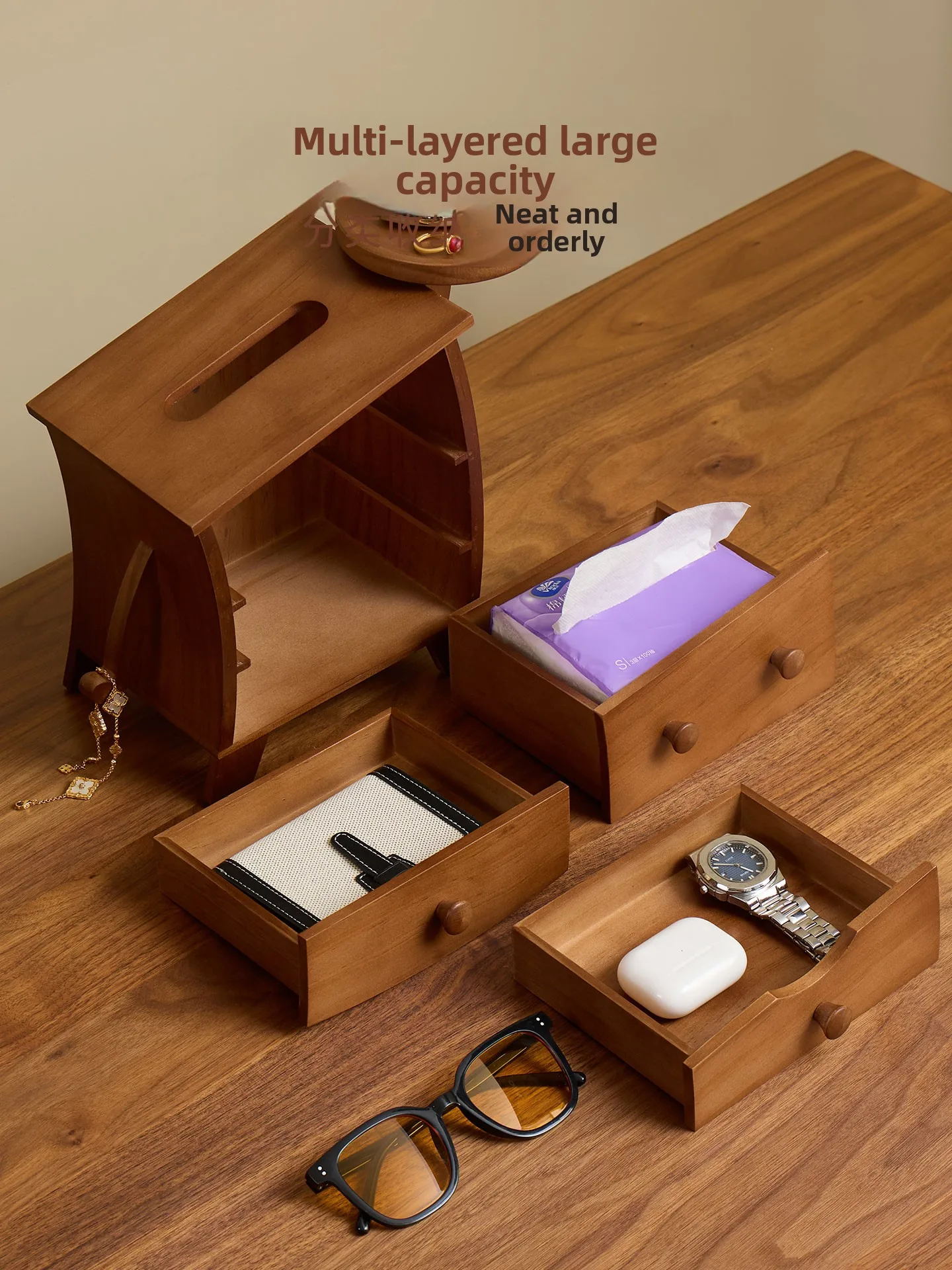 Pure solid wood tissue box creative ornament housewarming new home gift desktop paper drawing