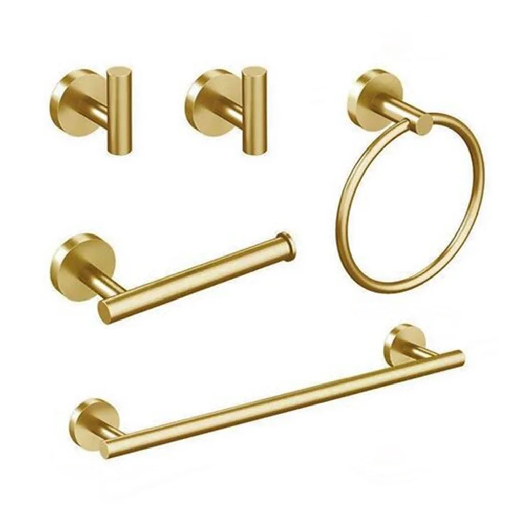 Bathroom Hardware Set Accessories Gold Shelf Robe Hook Hanger Towel Rail Bar Rack Tissue Paper Holder Stainless Steel