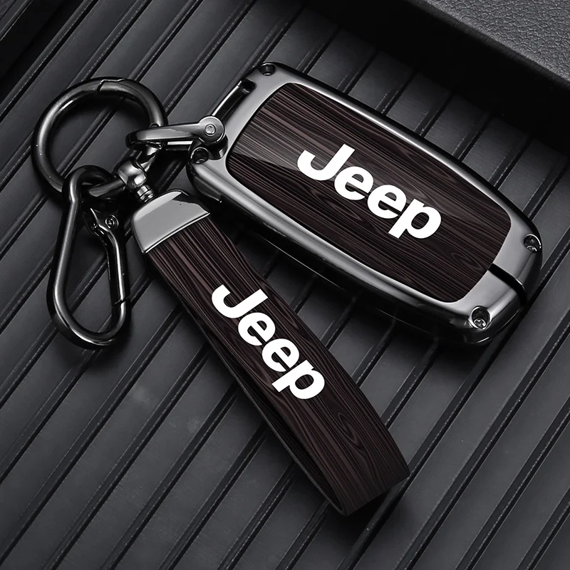 Zinc Alloy Wood Grain Car Key Case For Jeep Grand Cherokee WK2 KL Wrangler Renegade JK Commander Compass 2018 2022 Accessories