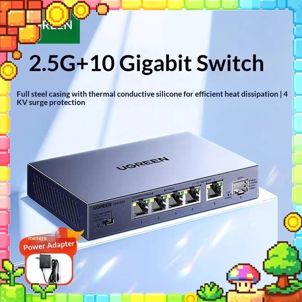 UGREEN CM754-15812 2.5G Ethernet Switch 8 Port 10G Fiber Metal Web Managed for NAS Modem