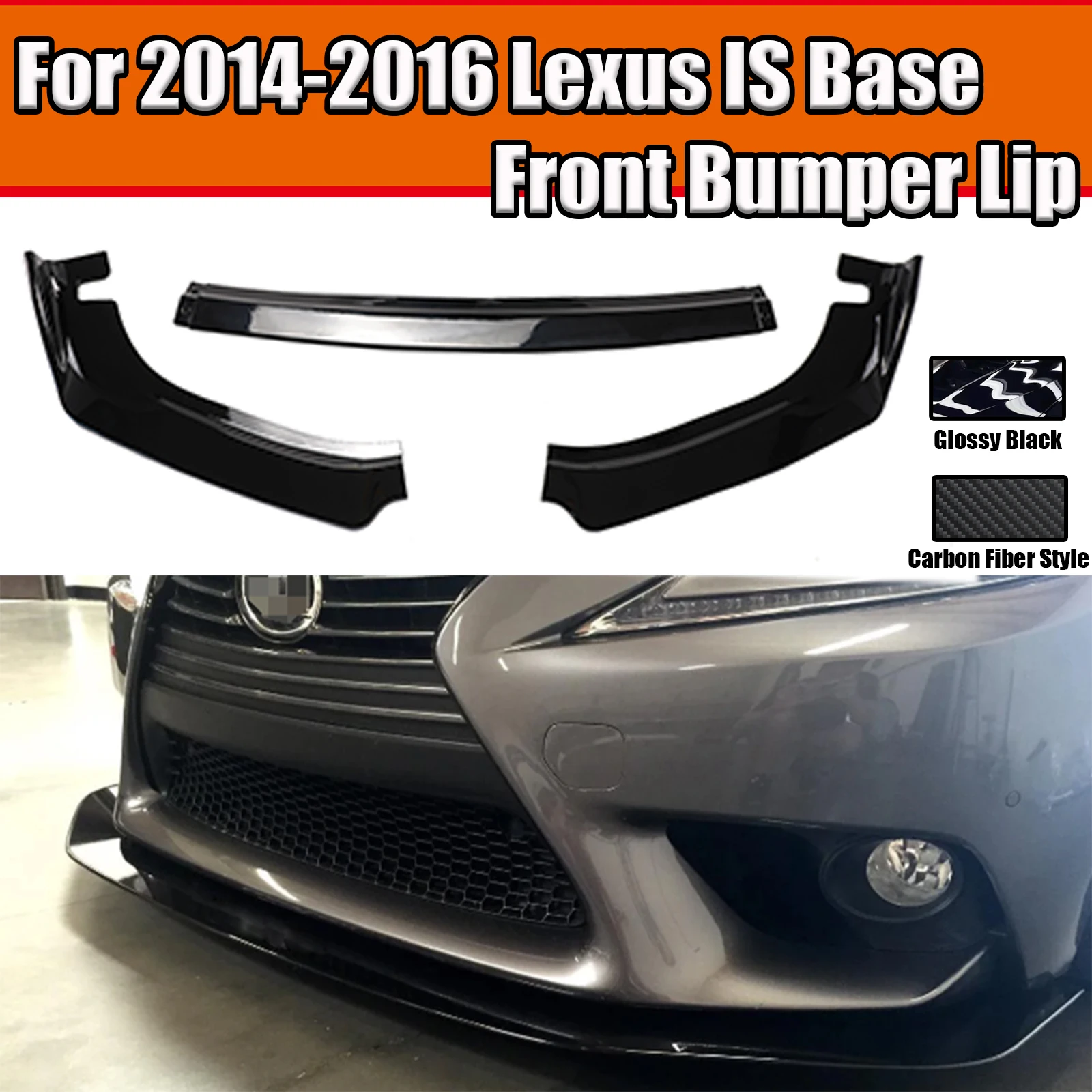 Front Bumper Lip Carbon Fiber Style  For 2014-2016 Lexus IS250 IS350 IS200t  Base ABS