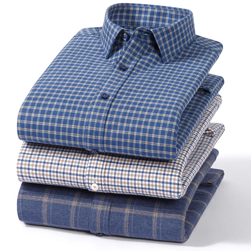 Hight quality 100%cotton brushed winter long sleeve shirts for men casual thicken warm plaid tops soft designer elegant clothes
