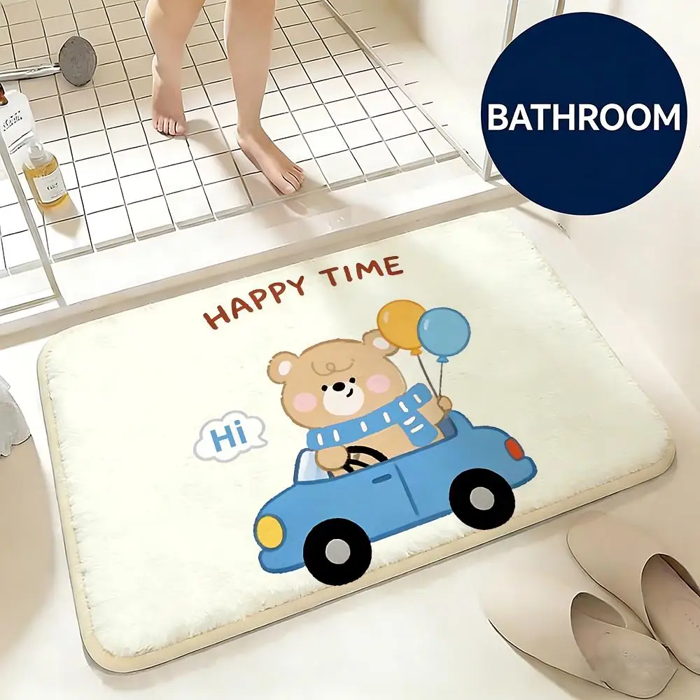 Soft Flannel Floor Mat Character Bear Driver Floor Mat Non-Slip Absorbent Doormat Bathroom Bedroom Home Decor Rug