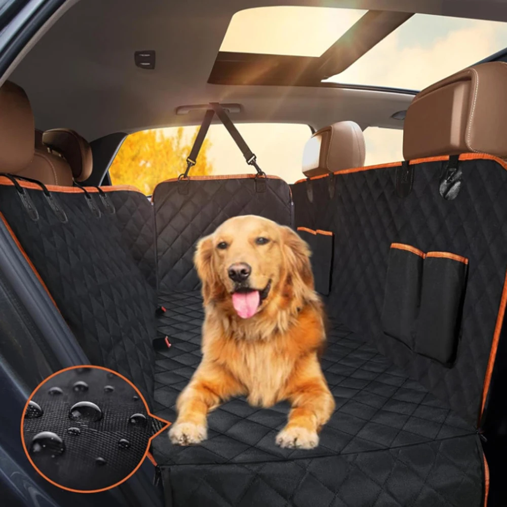 【セール中】1PC 犬用カーシートカバー 後部座席に適し、防水シートプロテクター、傷つきにくいペットカーパッド、ブラックオレンジ