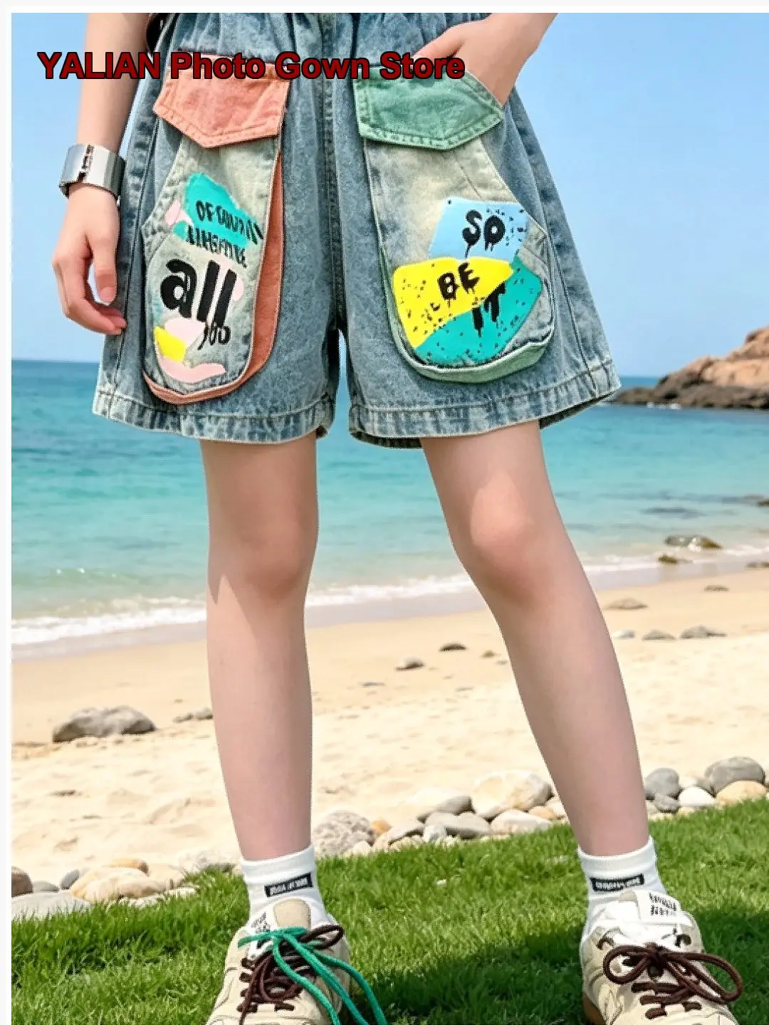 Girls Cartoon Shorts 2026 Summer Three-Quarter Wide Leg Pocketed Older Kids