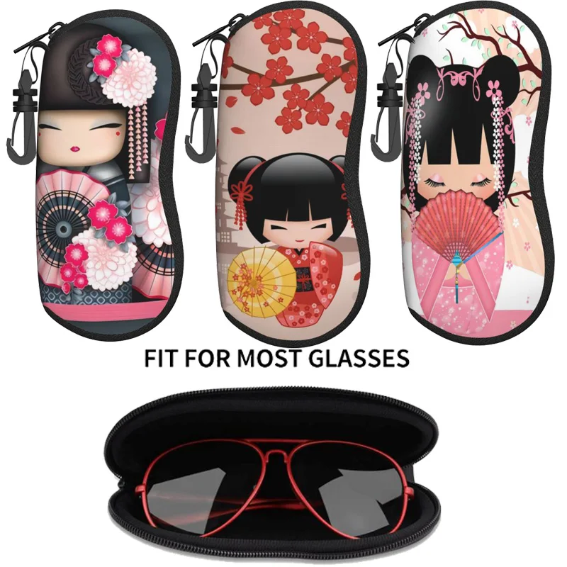 

Japanese Red Sakura Kokeshi Doll Glasses case zipper sunglasses bag travel printed soft shell storage glasses case for men women