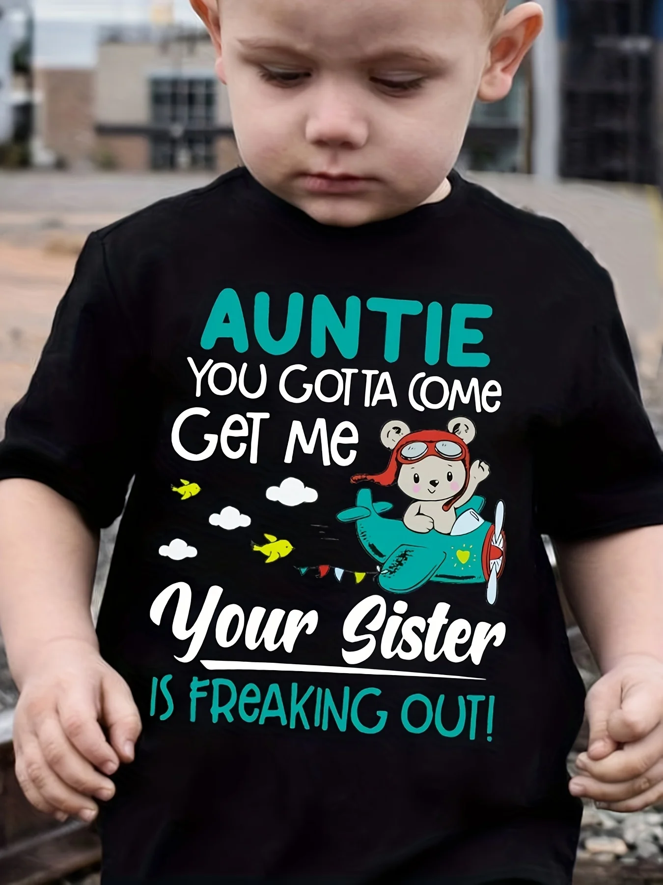 

Модная футболка для мальчиков с надписью «Auntie You Gotta Come Get Me Your Sister...», милый повседневный топ с короткими рукавами и буквенным принтом