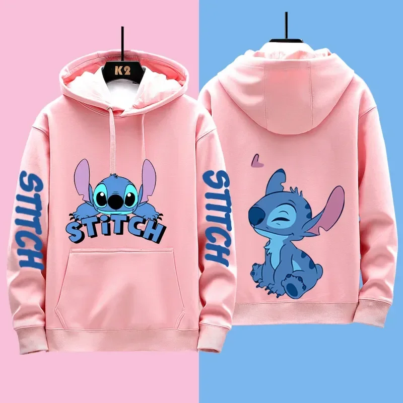 Disney Stitch Pattern Couples Wear Men and Women Casual Sweatshirts Autumn and Winter Warm Loose Hooded Jackets and Clothes