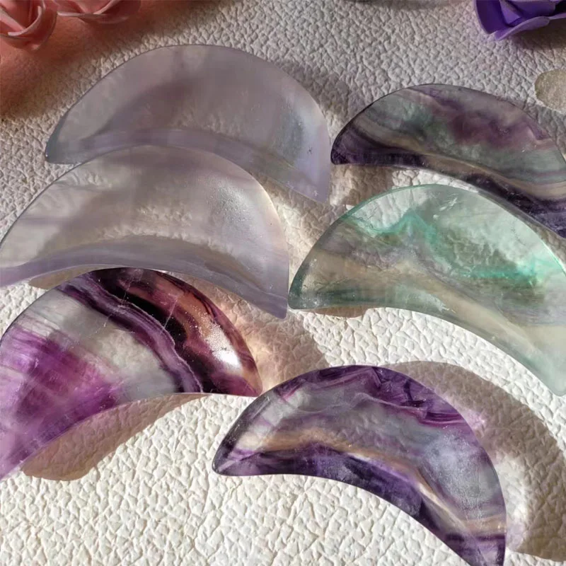 Small Rainbow Fluorite Crescent Moon Bowl Hand Carved Natural Quartz Gemstone Dish Metaphysical Crystals for Witchy Pagan Altar