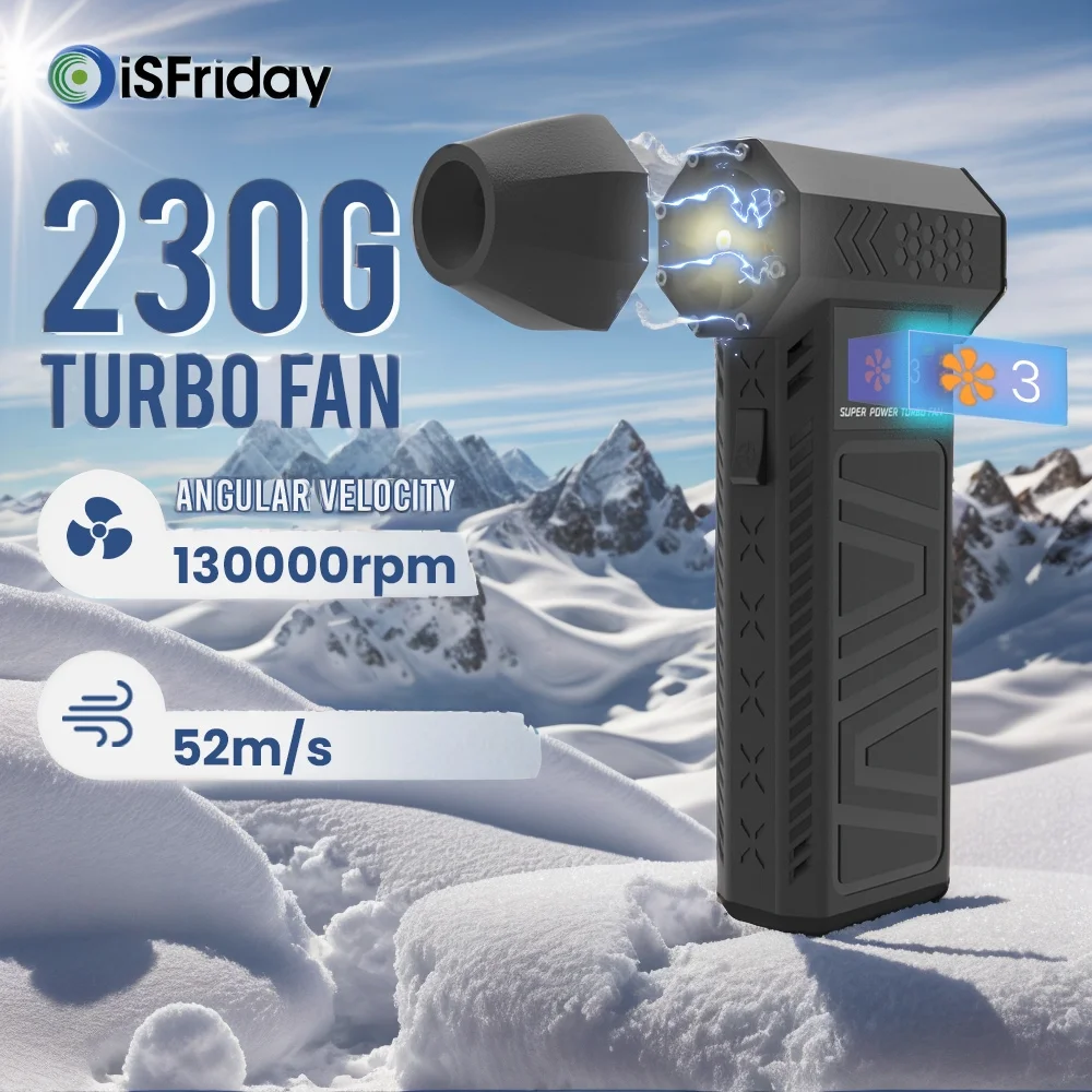 Mini Turbo Jet Fan High Speed Brushless Turbo Jet Fan 3 Speeds Violent Mode 52M/S/40M/S Max Wind Speed Type-C Fast Charging