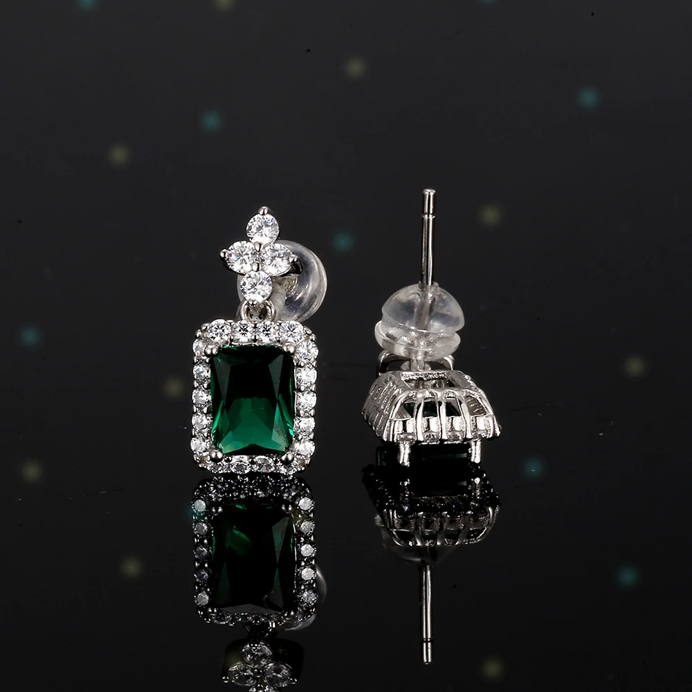 TEMGF الزمرد قطع مويسانيتي وأقراط للنساء S925 فضة غرامة مجوهرات مع GRA 2CT/زوج عنصر الموضة المبهر