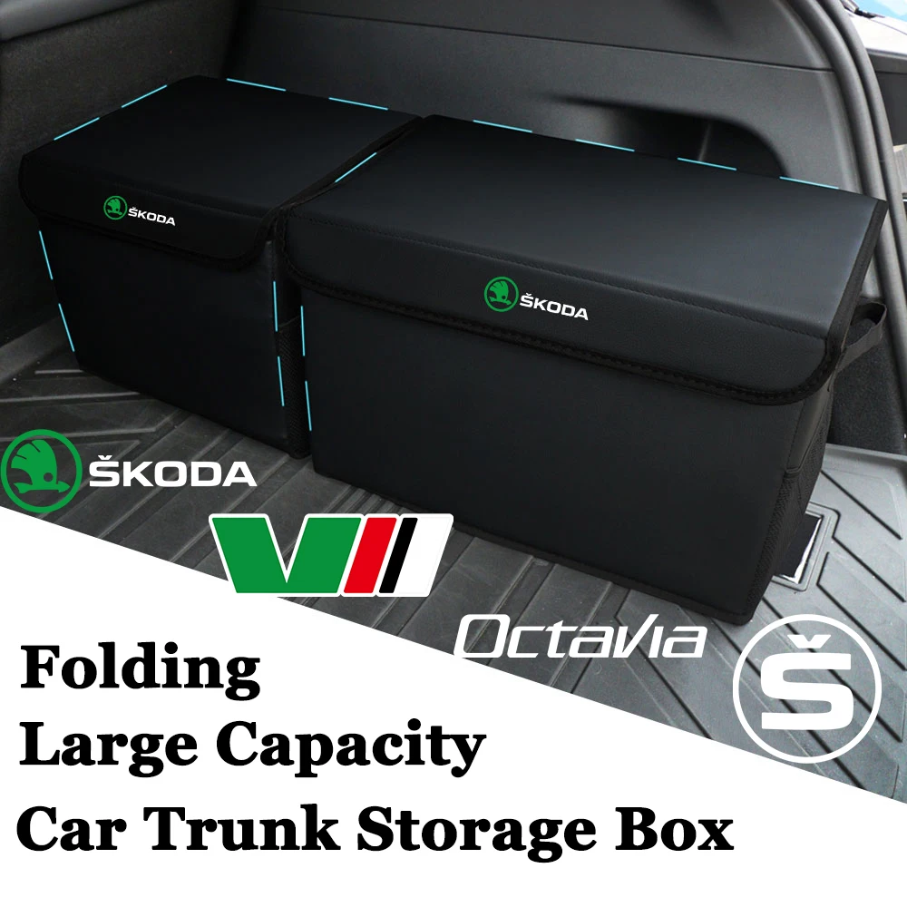 

Large Capacity Car Trunk Storage Bag Leather Organizer Box for Skoda Rapid Fabia Octavia Roomster Superb A5 Citigo VRS Scala VII
