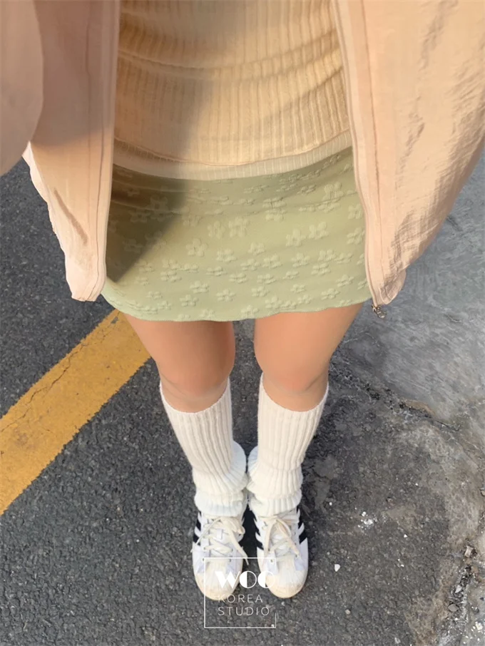 

High Waist Skirt Summer Casual 3D Small Flower Mint een f Body Skirt Women's Faion A-Line Skirt ort Length