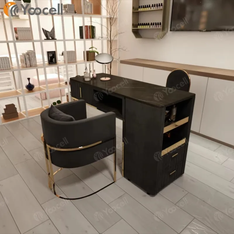 Nail Table Beauty Salon Furniture Package Luxury Nail bar Desk pink Manicure Table and Chair Set