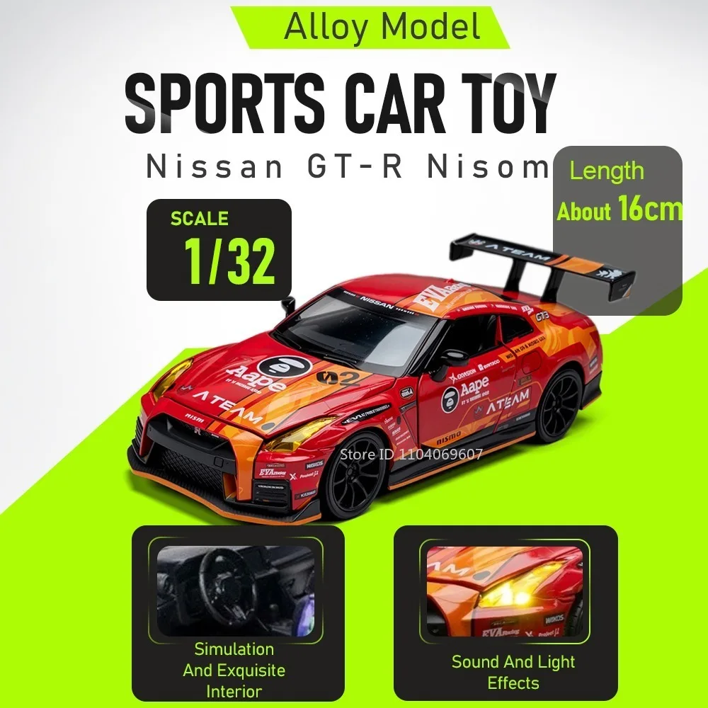 

1:32 Model Toy Supercars Nissan GTR Nisom Pagani Zonda R Alloy Diecast Doors Opened Pull Back Sound Light Collection Sports Cars