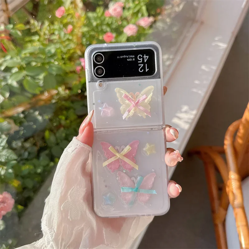 

Phone Case For Samsung Galaxy Z Flip 6 5 4 3 Cute Korean 3D Bow Shockproof Cover